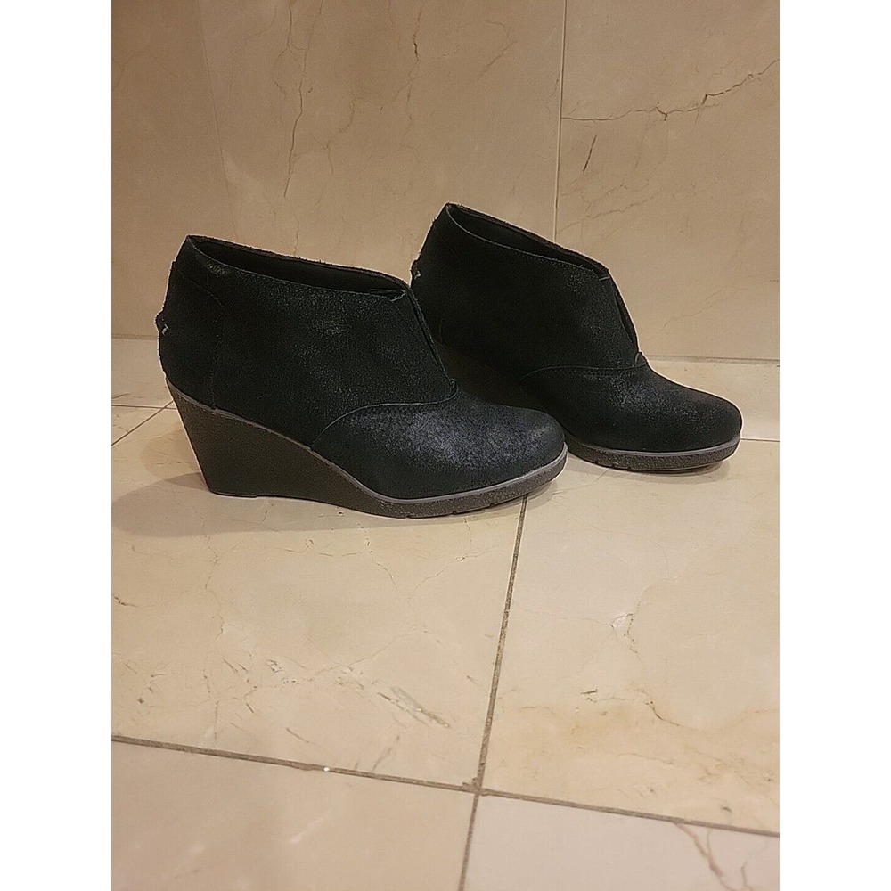 Sperry Womens Black Suede Leather Slip On Wedge Booties Shoes Sz 8 Harlow Brooke